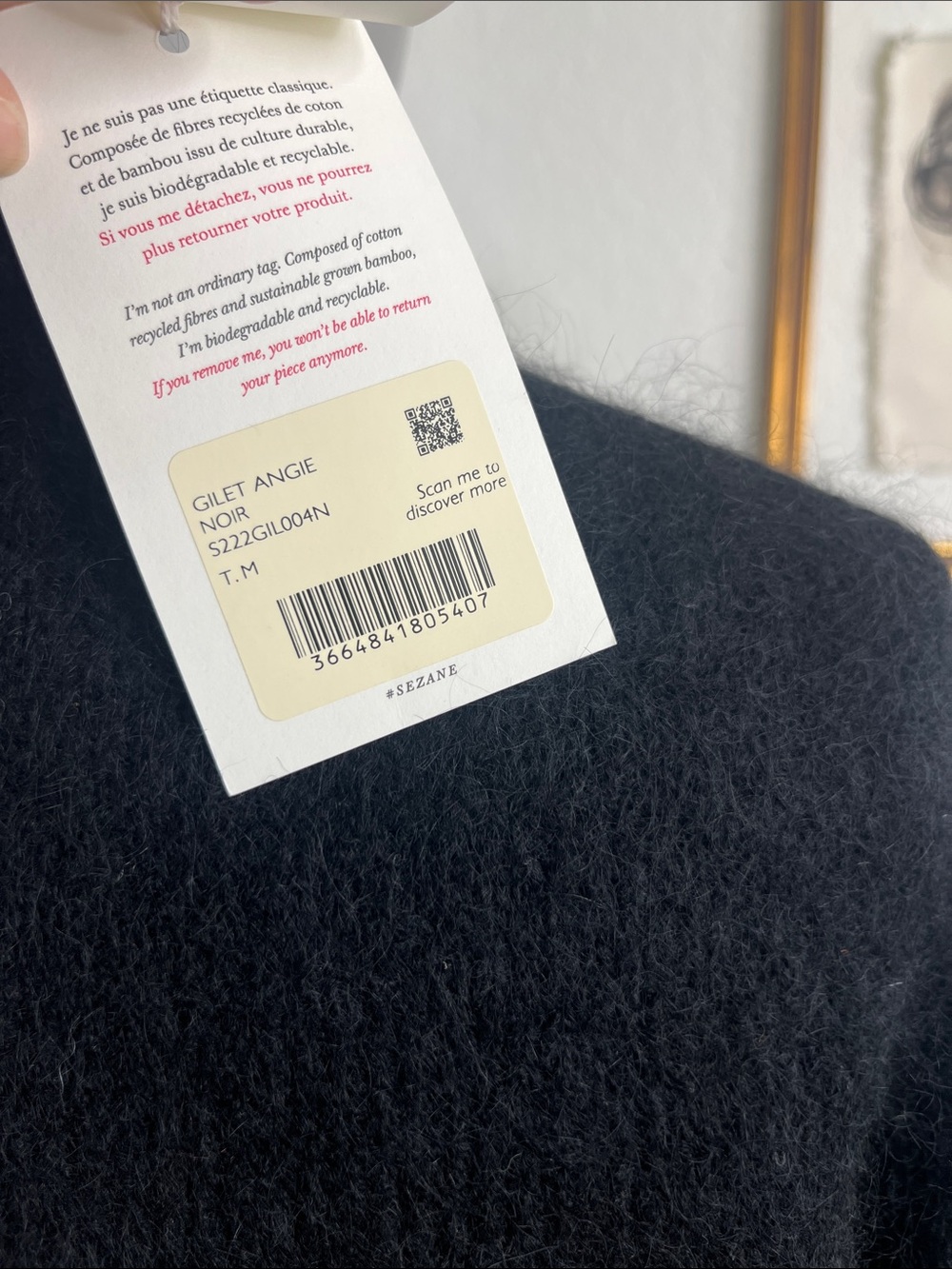 Sezane Gilet Angie Noir Kid Mohair Cardigan Sweater - Picture 13 of 14